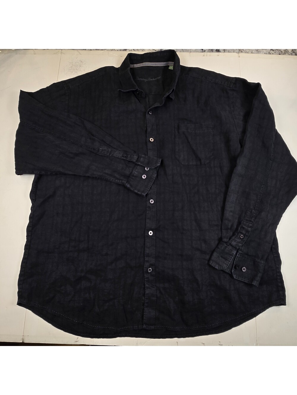Tommy Bahama Mens Size XXL 100% Linen Black Long Sleeve Button Casual Shirt